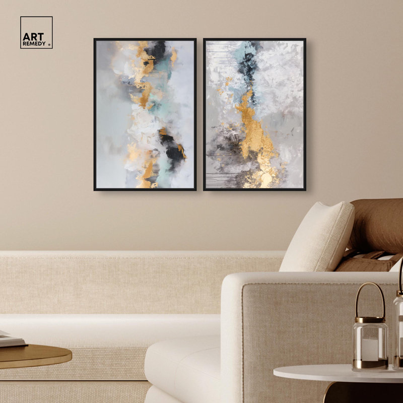 Ensemble de 2 reproductions d'art sur toile Gilded Luxe Duo , Noir, H 25 po x l 17 po