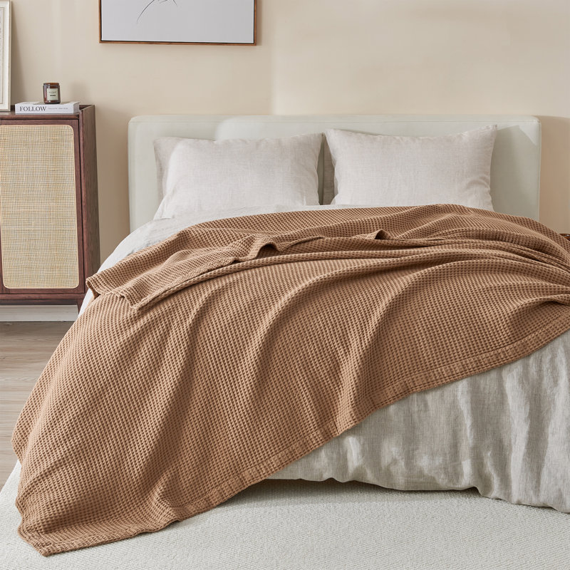 Toffee Cotton Waffle Weave 50" x 60" Throw Blanket
