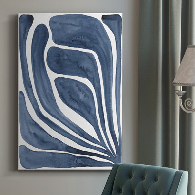 Feuille bleue stylisée I - peinture sur toile tendue