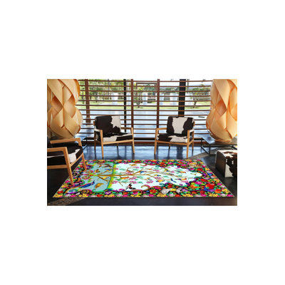 Colorful Tree Patterned Woven Base Modern Decorative Machine Washable Rug