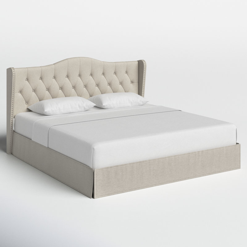 Knott Upholstered Wingback Storage Bed, Warm Gray, King