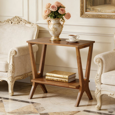 Table d'appoint 23,7 po, table de bout en bois massif et tablettes de rangement à 2 niveaux