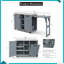 Îlot de table pliable de 78 po avec rangement pour poubelles, plateau et roulettes en acier inoxydable, bois de sapin massif, bleu gris-937606733