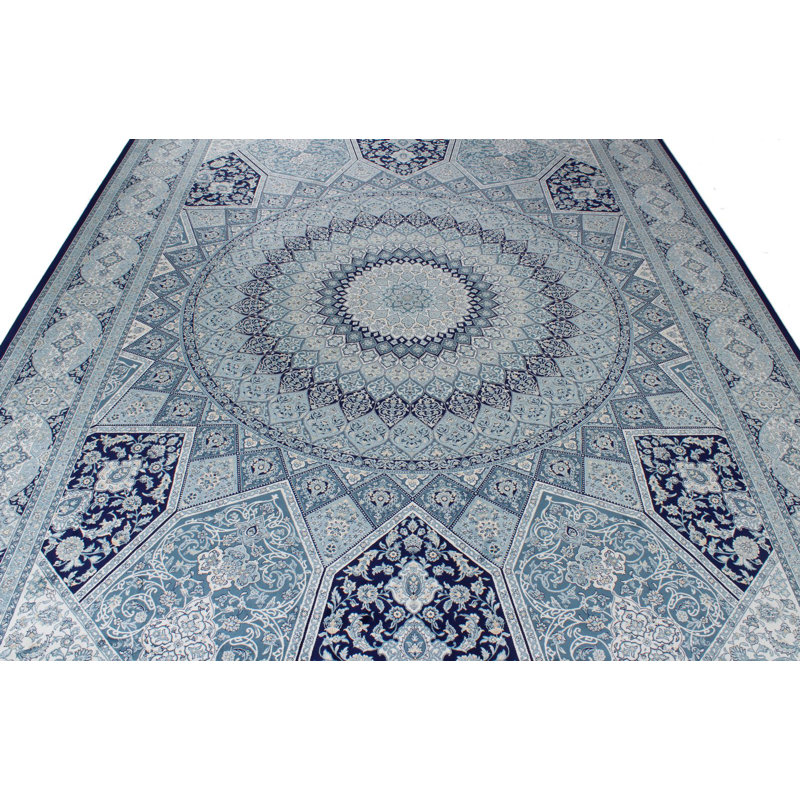 Tapis bleu marine et ivoire 7 x 7 7 po Antep, Rectangle 6 pi 7 po x 9 pi 6 po