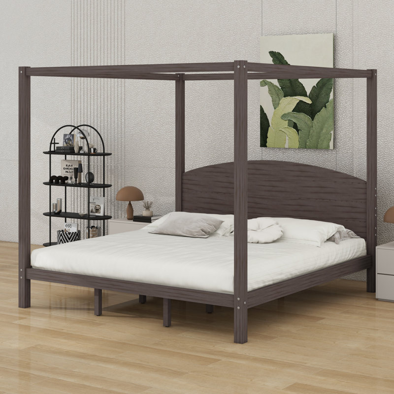 Lit plateforme à baldaquin avec tête de lit, Brun