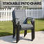 Ensemble de 4 chaises de patio, chaises de salle à manger d'extérieur à haut dossier et rembourrées en textilène pour le porche, gris-344647228