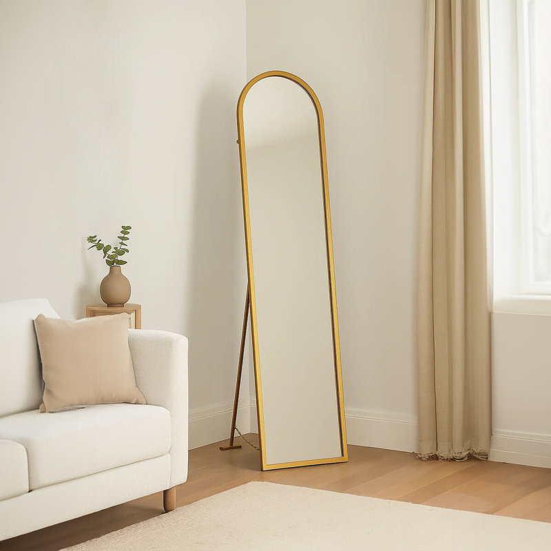 Alawna Metal Arch Floor Mirror, Gold