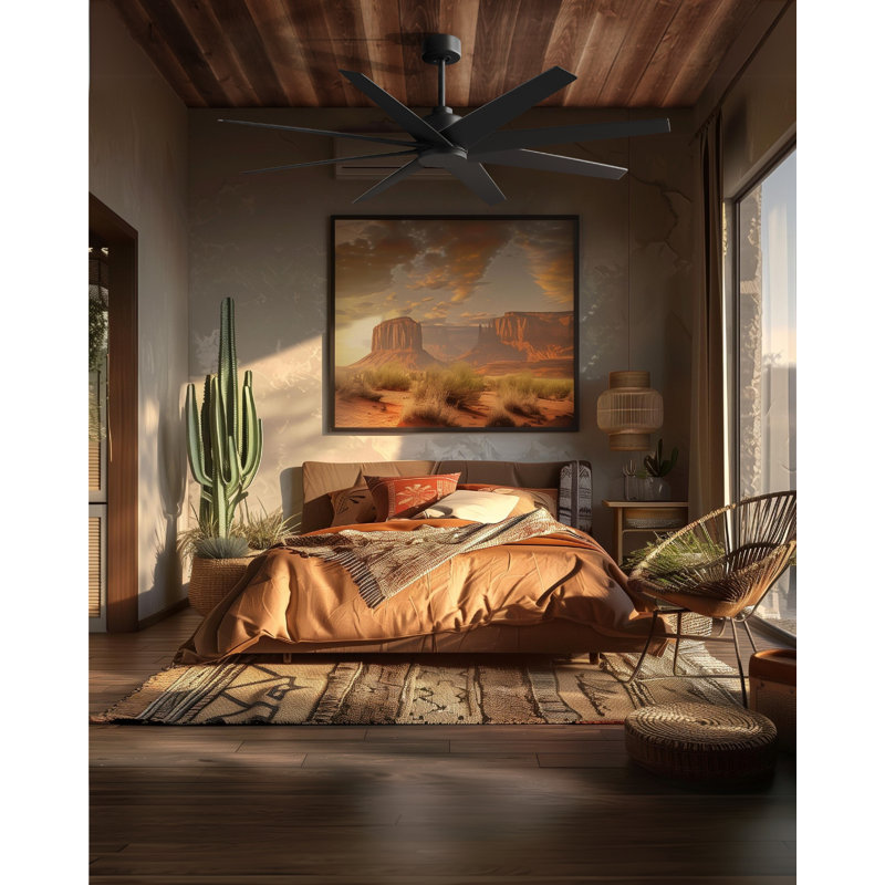 Ariella - Eight Blade Ceiling Fan - Brushed Brass Finish - Matte Black Blades, Matte Black, Matte Black