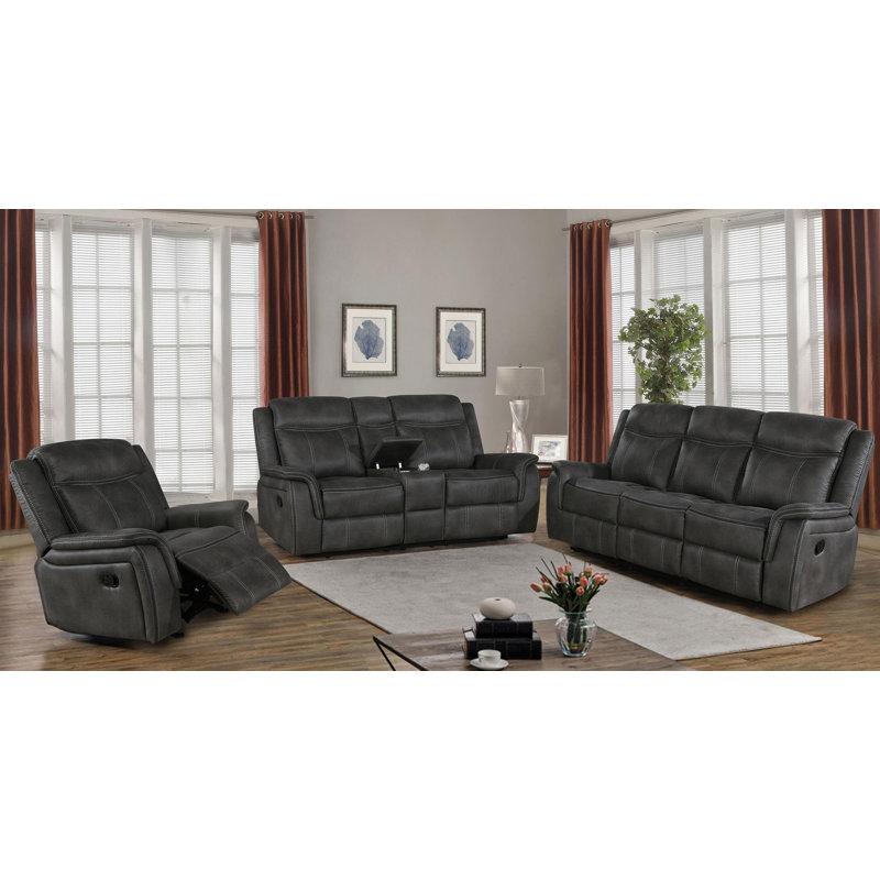 Bikales 3-Piece Upholstered Reclining Sofa Set Charcoal