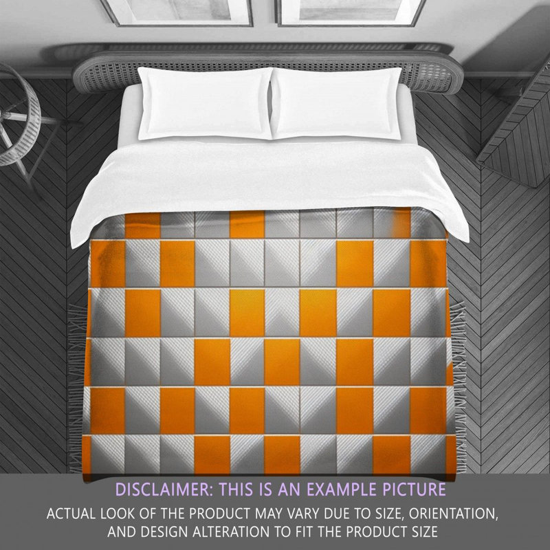 Machine Printed Comforter, Twin Extra Long Comforter, Orange/Silver Checkered