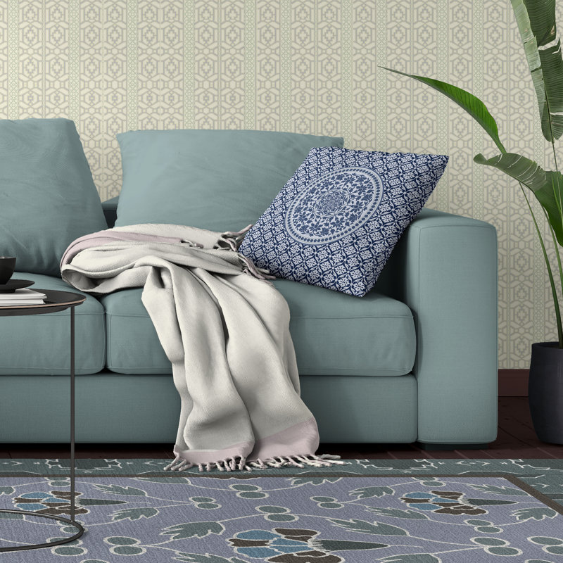 Light Blue and White Faux Suede Reversible Throw Pillow