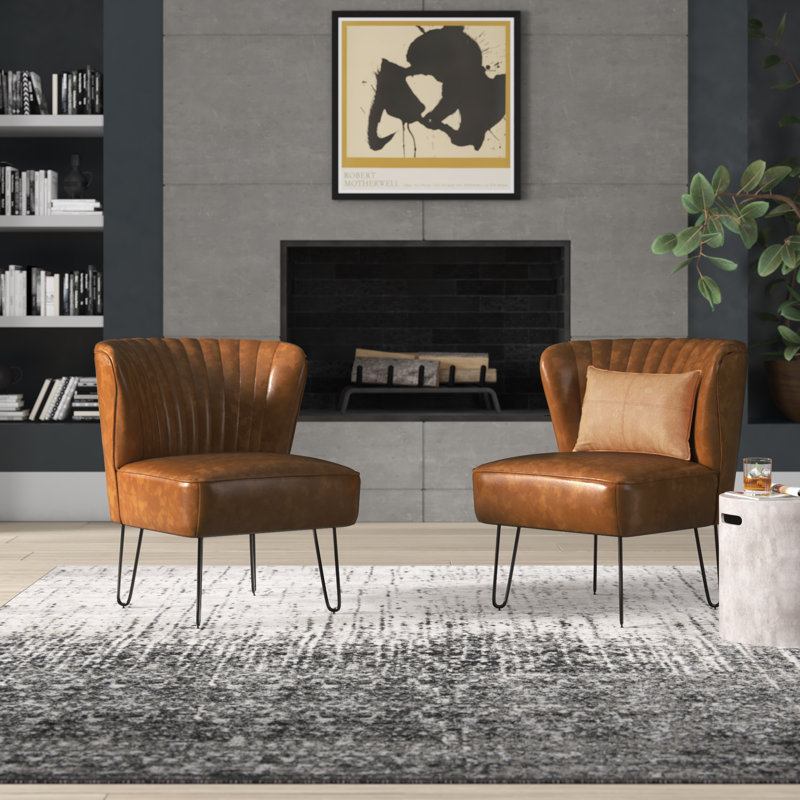 Leona 26" W Faux Leather Tufted Side Chair With Metal Base, Camel Faux Leather