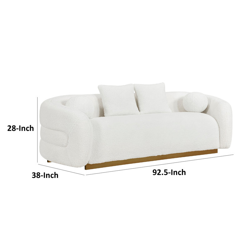 Canapé Novy, 4 coussins décoratifs, sherpa blanc, doré, 93 po