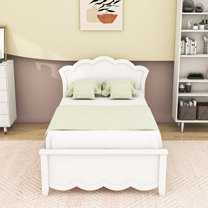 Lit plateforme élégant en bois avec tête de lit profilée, Lit simple