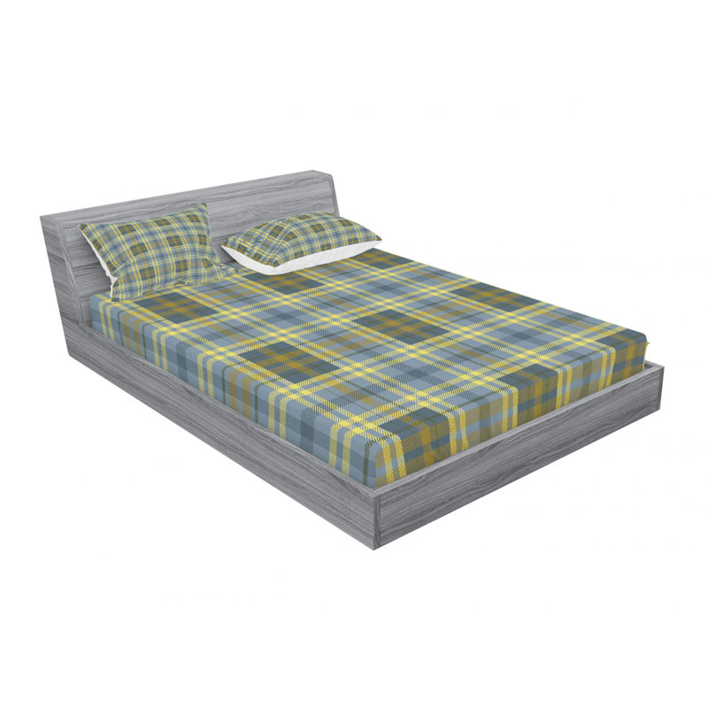 Microfiber Geometric Sheet Set, Queen Fitted Sheet, Motif English Folk Textured Plaid