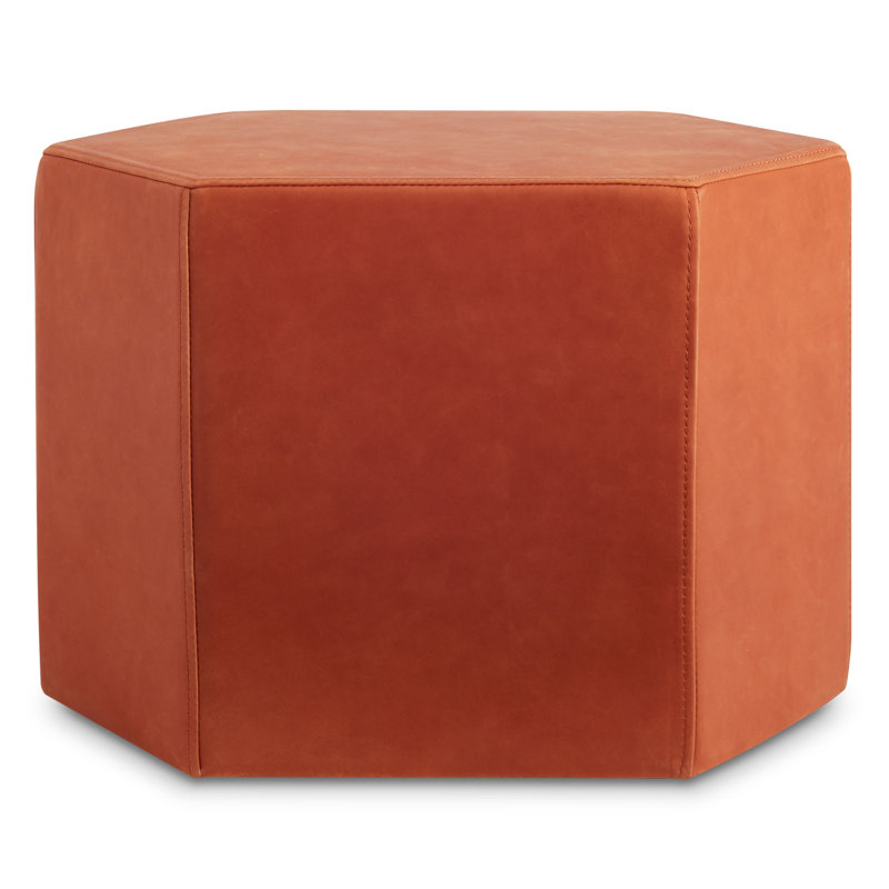 Hecks Upholstered Ottoman, Terracotta Genuine Leather