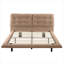 Grand lit plateforme flottant en cuir de polyuréthane beige chaud avec tête de lit capitonnée