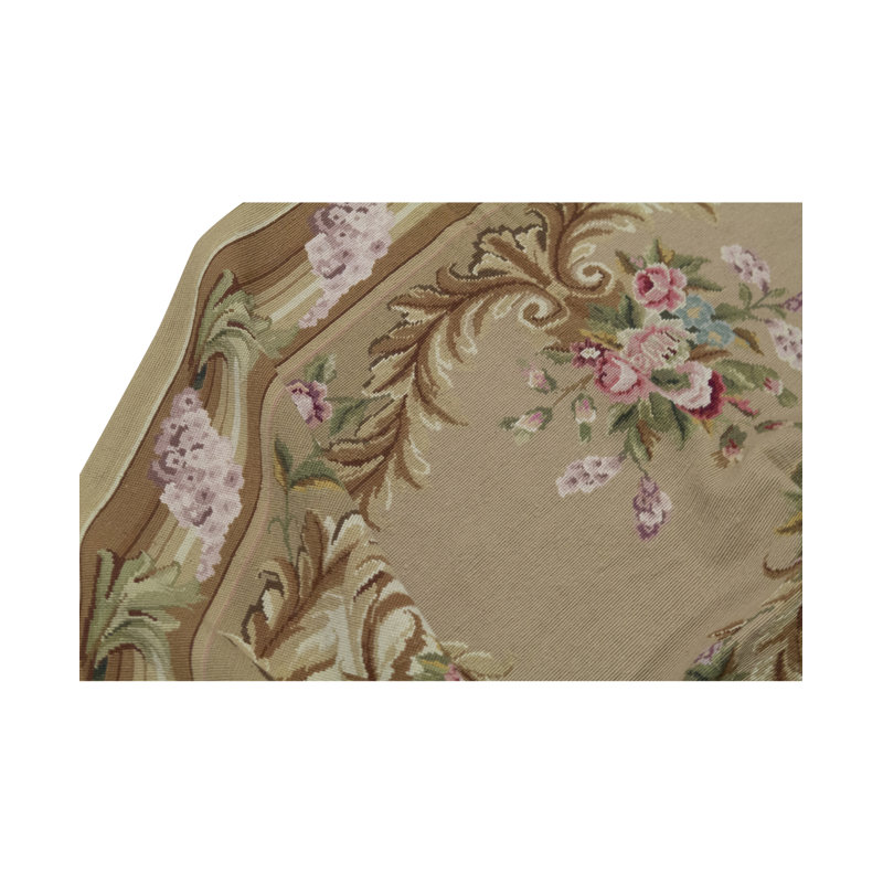 Tapis brun, beige et rose noué à la main de haute qualité