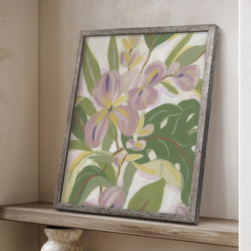 Orchidée tropicale brossée II, reproduction encadrée - bois massif, H 30 po x l 24 po
