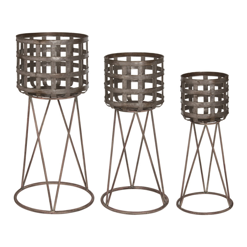 Ensemble de pots à fleurs en métal avec treillis 3 pièces Emmalyn