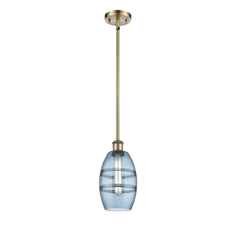 Luminaire suspendu à 1 tige Ballston Bettylou-516-G557, H 8,13 po x l 5,88 po x P 5,88 po, Bleu princesse, Laiton antique
