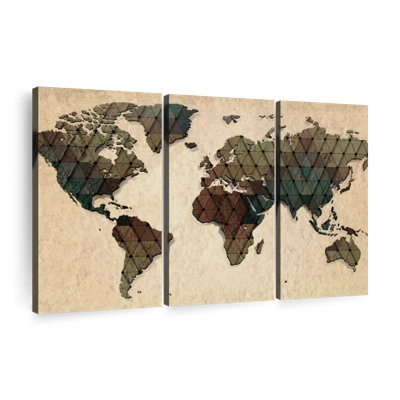 Carte du monde unique sur 3 pièces