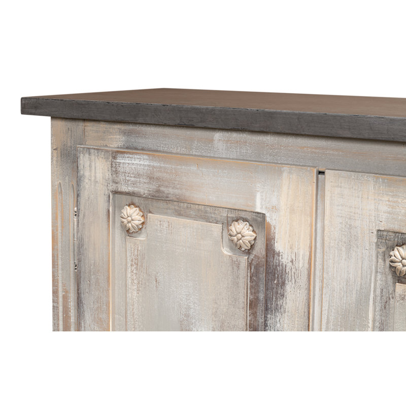Pagnano 96'' W Solid Wood Sideboard, Gray Oak/Stone Gray