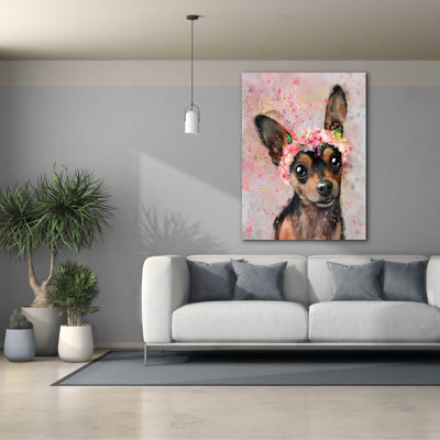 Flower Crown Miniature Pinscher' by Furbaby Affiliates Canvas Wall Art