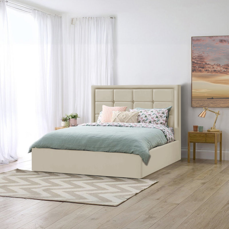 Landria Upholstered Ottoman Storage Bed, Cream, Double (4'6)