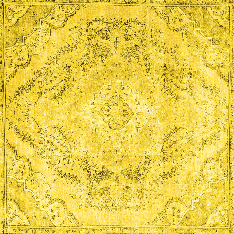 Tapis floral jaune / gris en polyester tissé à la machine Floral, Carré 7 pi
