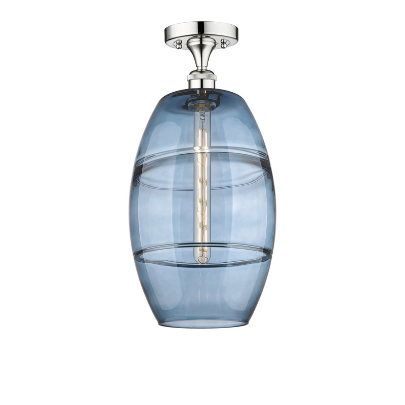 Plafonnier semi-encastré 1 lumière Edison - Abiagael, Chrome poli, H 18,63 po x l 10 po x P 10 po, Bleu princesse