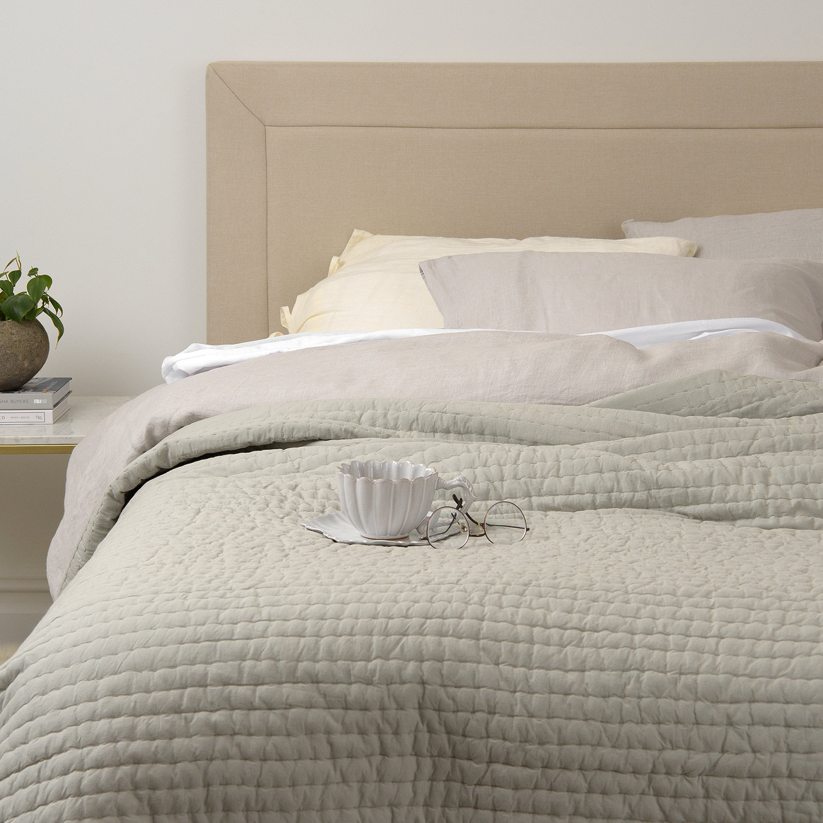 Cotton Quilt Set, King Quilt, Sage