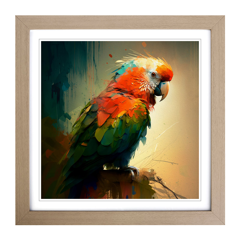 Parrot Expressionism - Framed Print, Oak