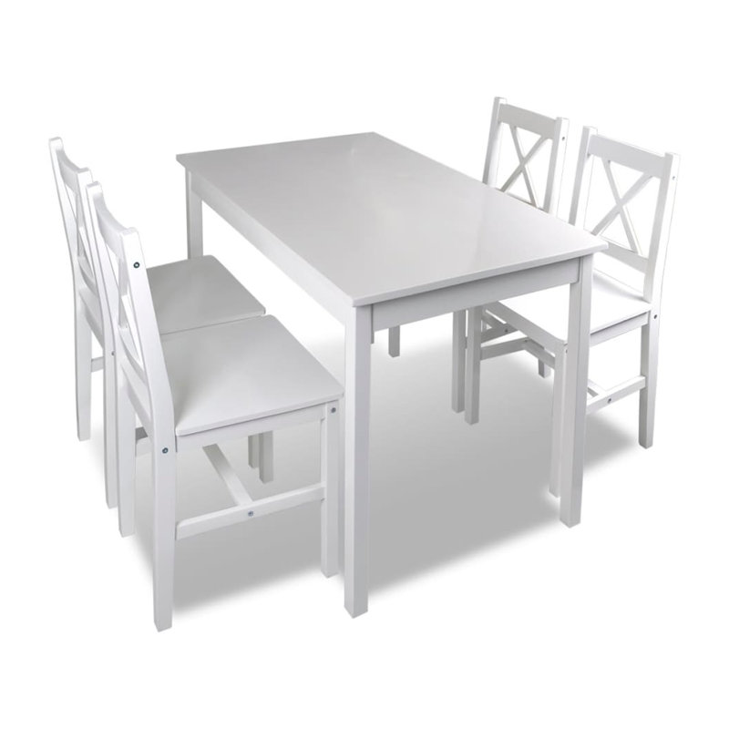 Ensemble de table et chaises de salle à manger 5 pièces, plateau en bois de pin blanc 43 pouces