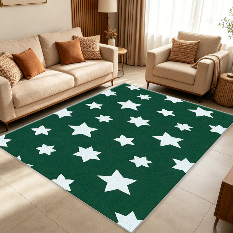 Green Star Pattern carpet-easy to clean, machine-washable, soft and comfortable; suitable for door mats, kitchens, living rooms, bedrooms, corridors, and laundry areas. Easy to clean, durable carpet for home decoration.