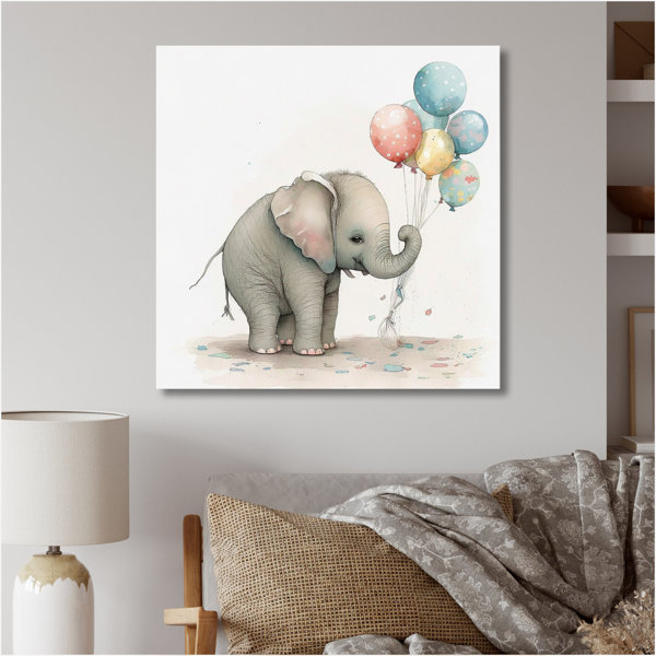 Trinx Grey Illustration Detailed Baby Elephant On Canvas Print ...