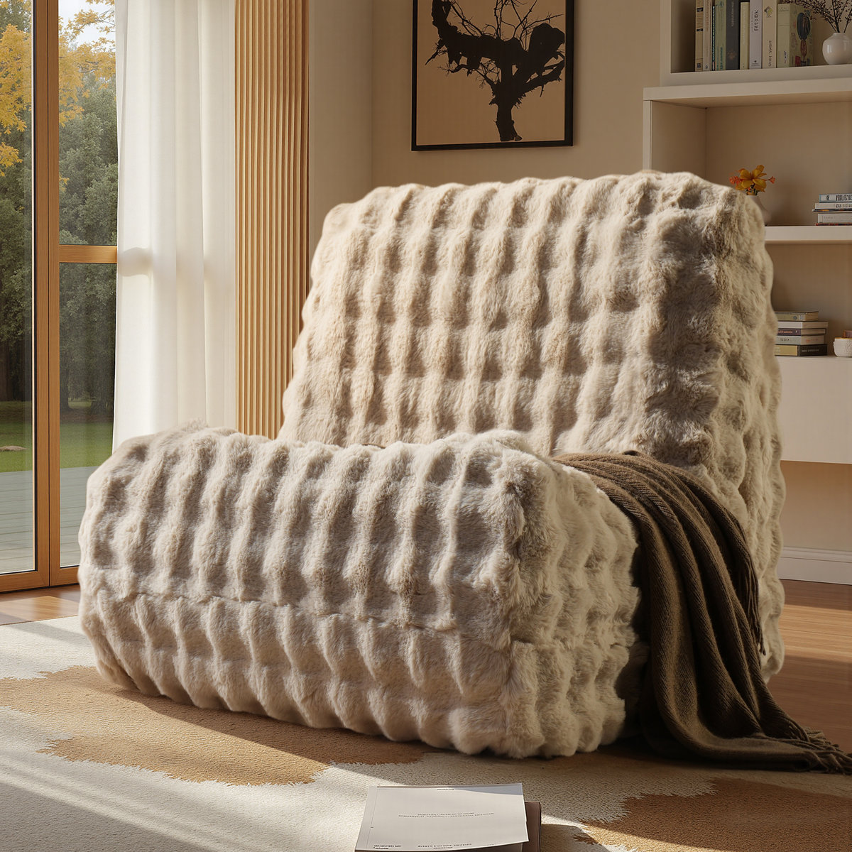 Hogle Armless Bean Bag Chair Lounger Fireside Chair Mid Century Foam Chair, No Assembly Required