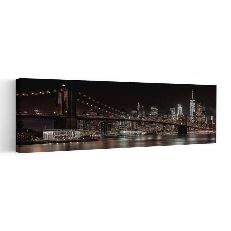 Brooklyn Bridge City Lights by Melanie Viola - Wrapped Canvas Panoramic Print, 50.8 cm H x 152.4 cm W