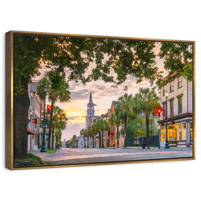 Rues historiques de Charleston, 46 po x 31 po, Cadre flottant doré