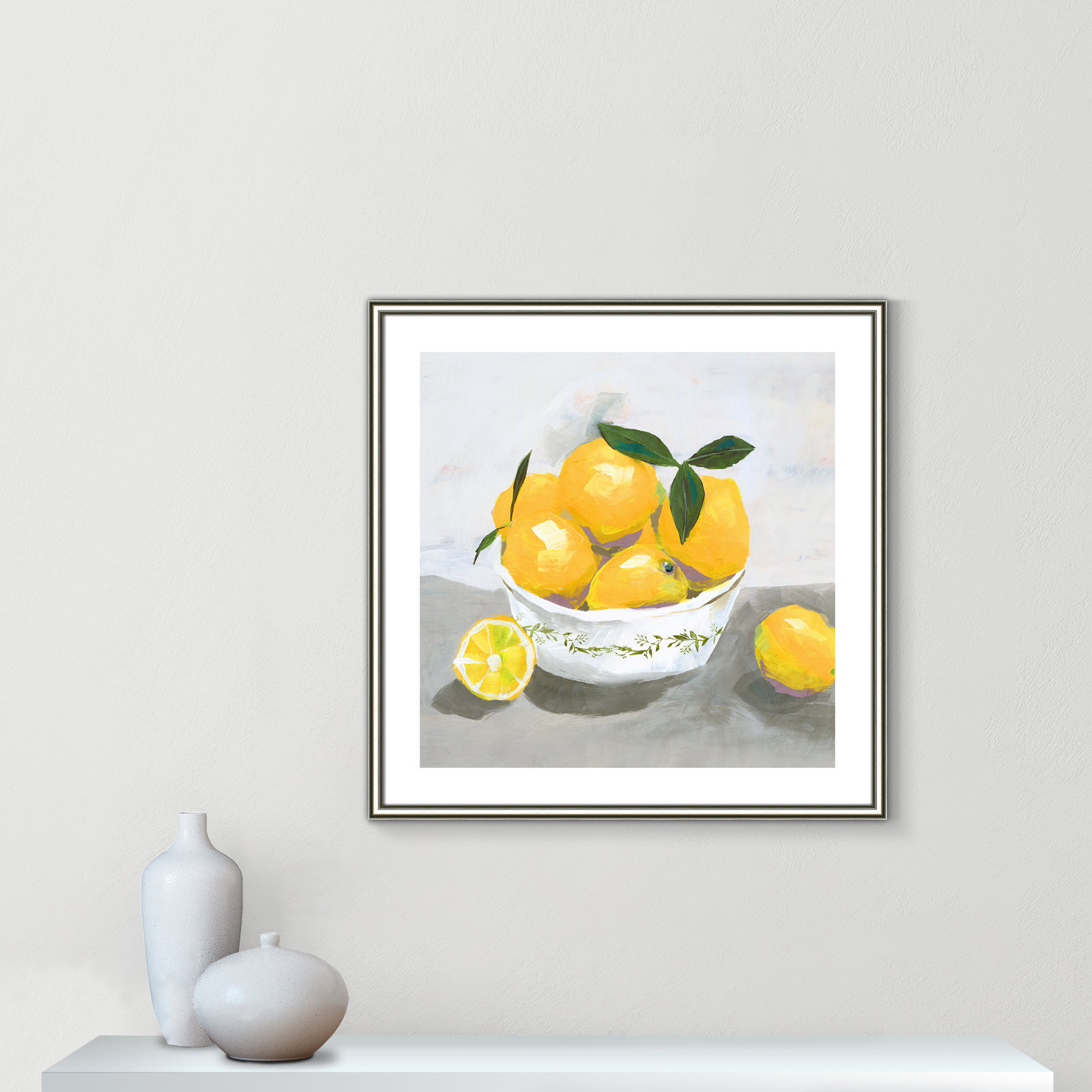 Hayons "Lemons" Painting by Isabelle Z, 28.75" H x 28.75" W x 0.88" D, Silver Framed Paper