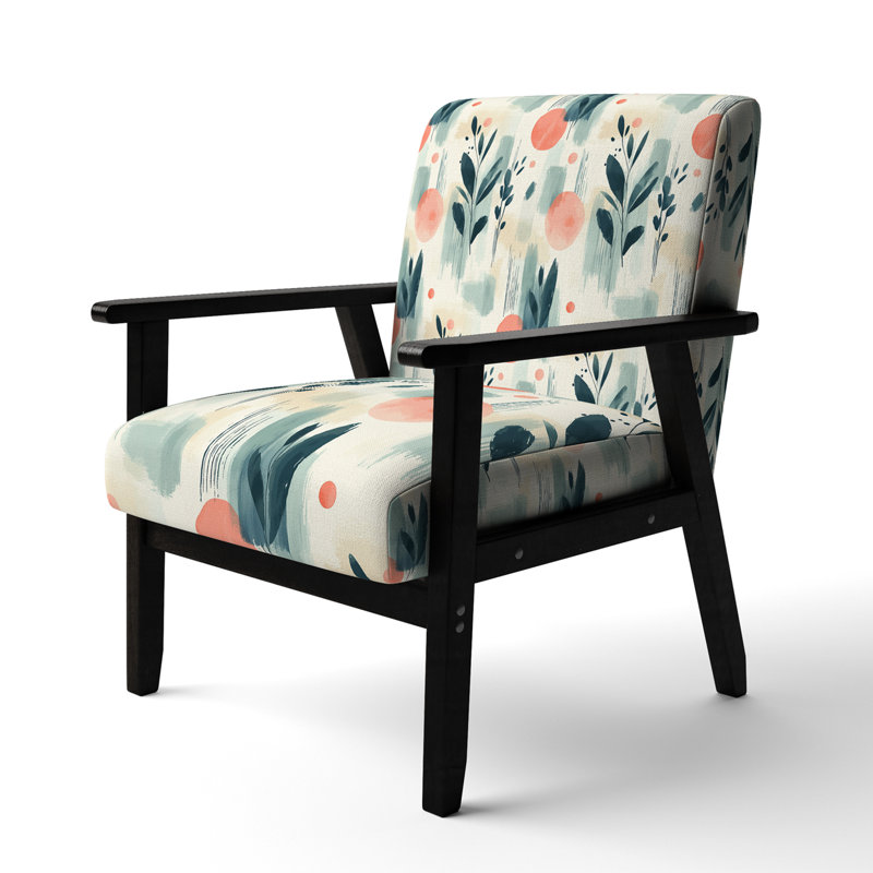 Chaise d'appoint abstraite - Fauteuil vert Boho Spirit Garden, Accoudoirs carrés noirs