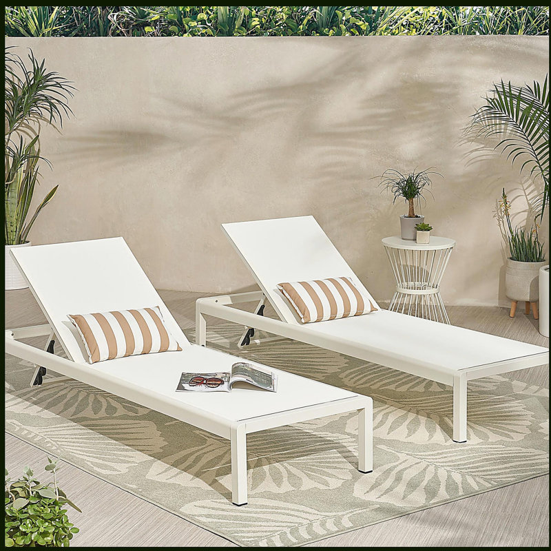 Chaise longue, ensemble de 2, pour l'extérieur, Blanc