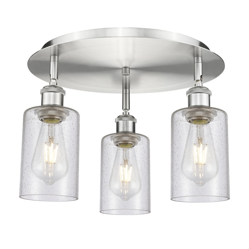 Ervine Glass Semi Flush Mount, Seedy, Satin Nickel