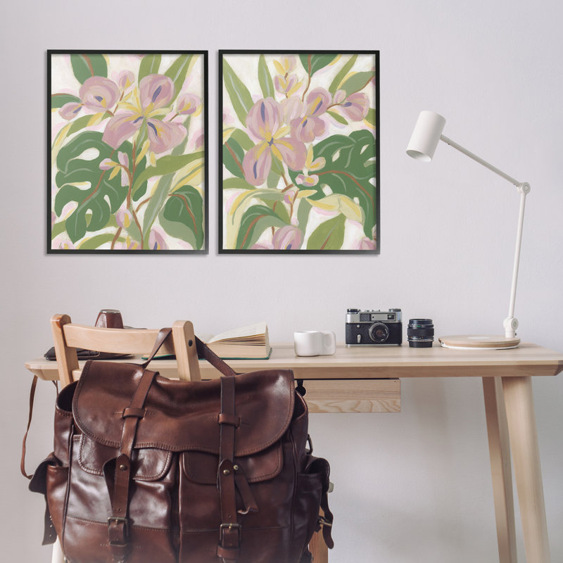  «Tropical Irises Abstraction 2 PC» par June Erica Vess, Giclée encadrée noir minuit, H 30 po x l 24 po