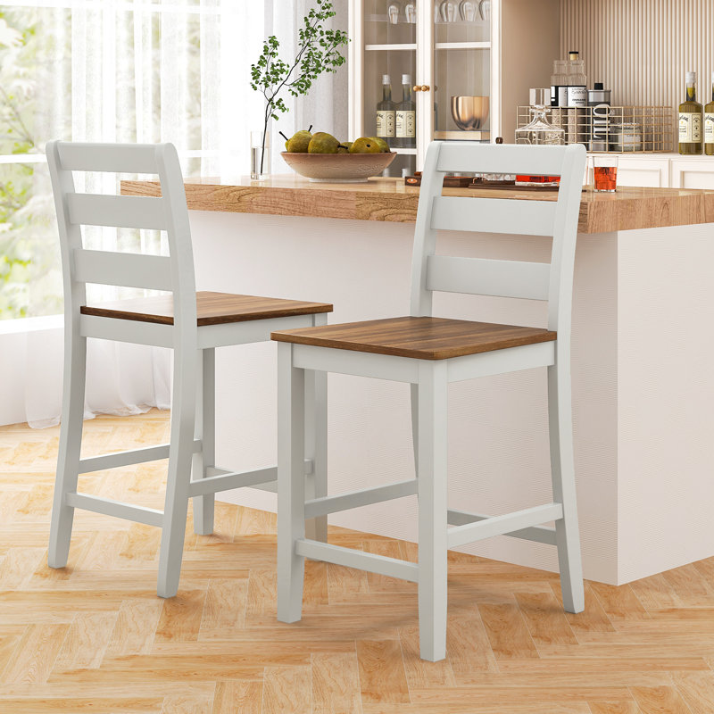 Bar Chairs  Wooden Counter Height Chair With Footrest  Rubber Wood Crossbars & Acacia Wood Legs  Rustic Armless Bar Stool For Kitchen Island  Pub & Restaurant
