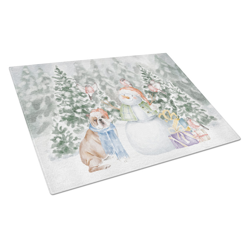 Planche à découper Bulldog fauve et blanc avec cadeaux de Noël