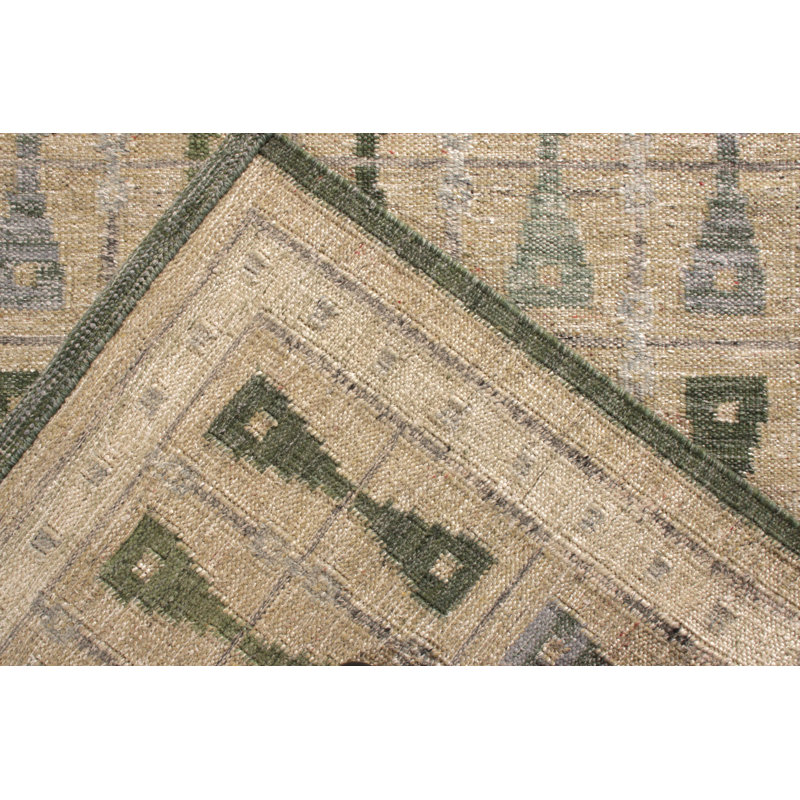 Scandinavian Hand Knotted Wool Geometric Area Rug, Rectangle 5' x 7'