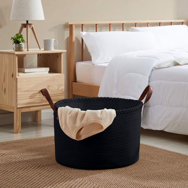 Fabric Laundry Basket with Handles, Black