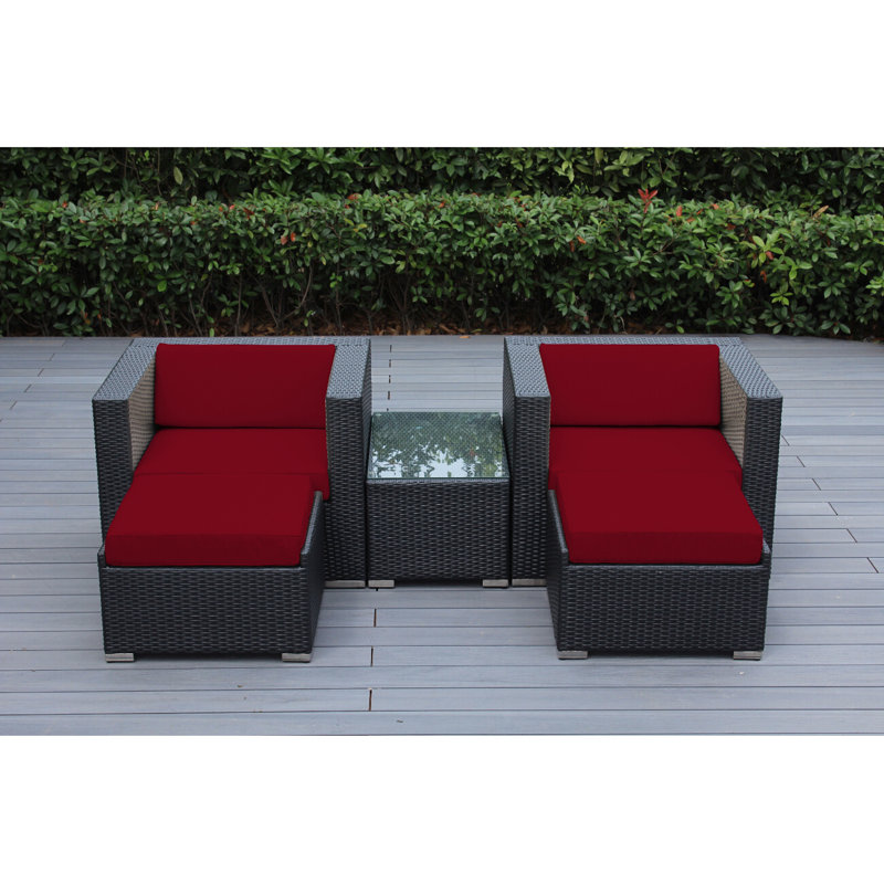 Billyjo Wicker 2 - Person Seating Group with Cushions - No Assembly, Canvas Bay Brown Sunbrella® Canvas, Black