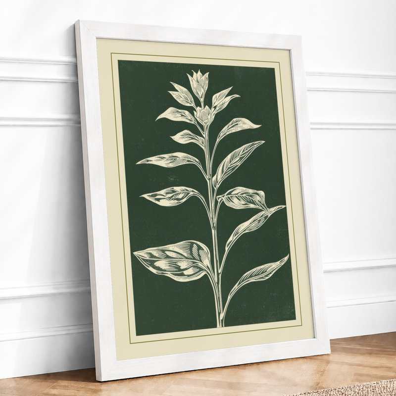 Single Stem in White Botanical - Framed Print, A2 - 59.4 x 42.0 cm, White